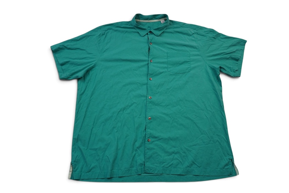 Tommy Bahama Shirt Mens 4XLT Green Silk Cotton Stretch Short Sleeve Button Up
